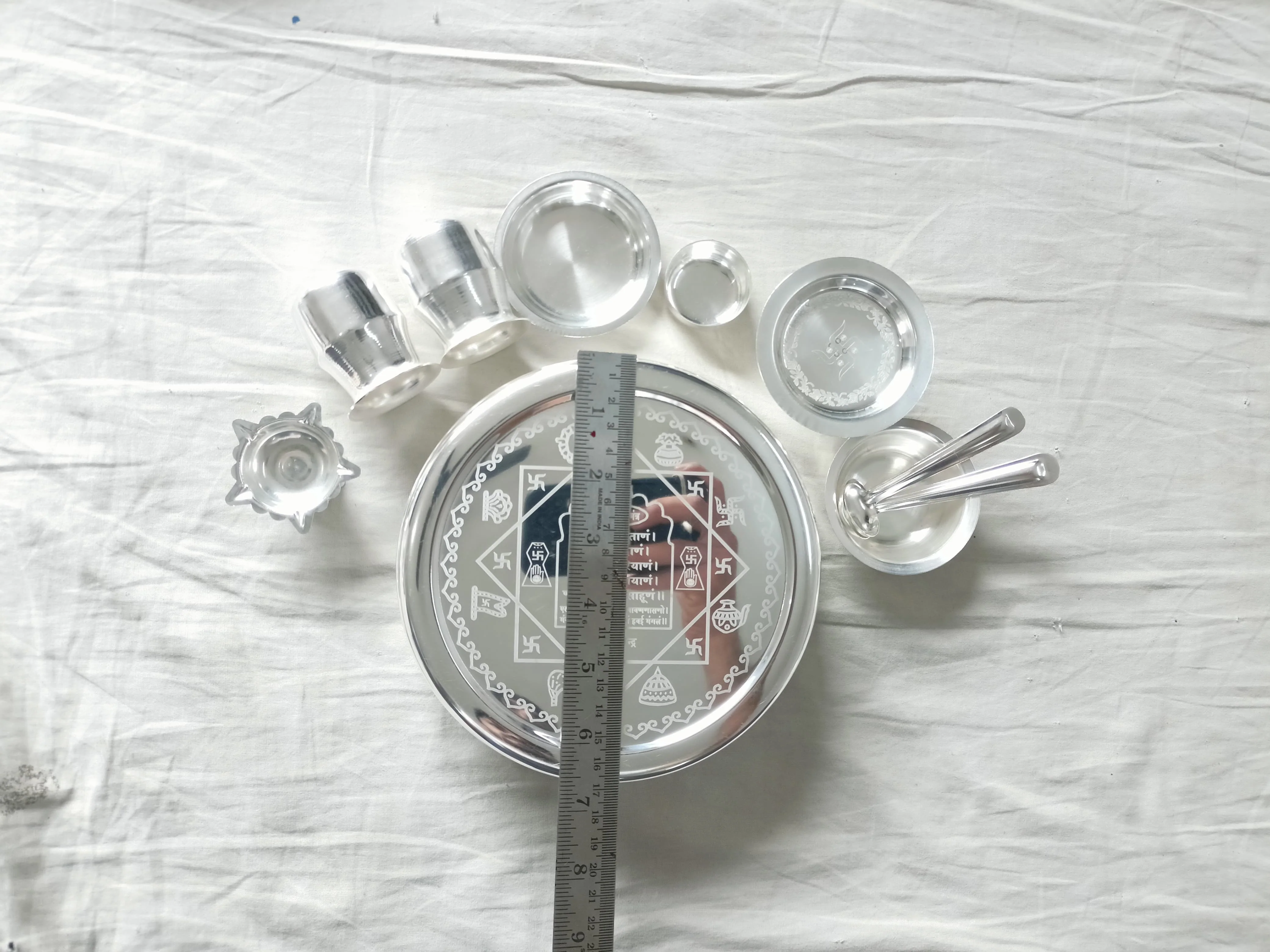Silver-plated Jain Pooja Thali set - Image 2