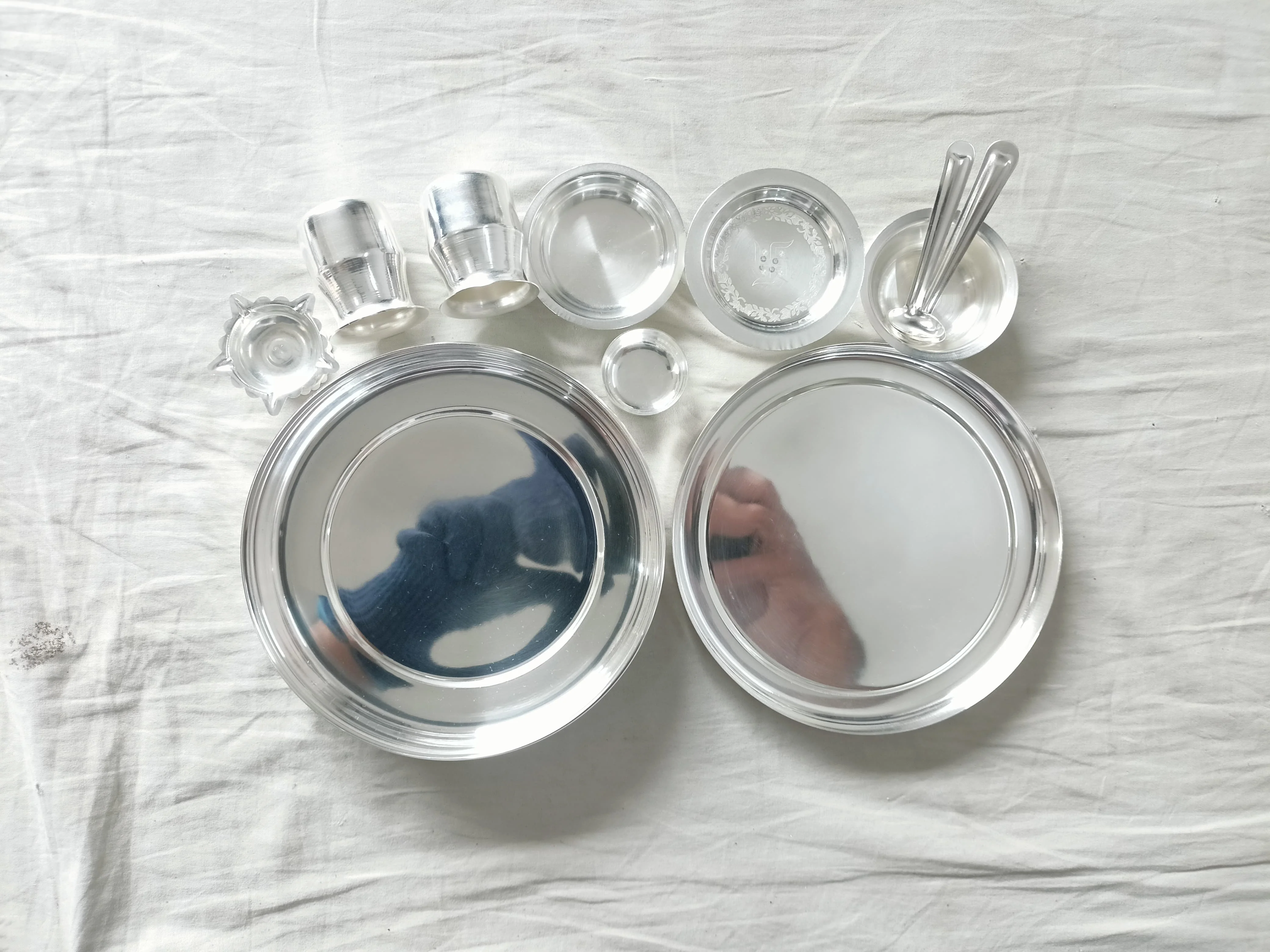 Silver-plated Jain Pooja Thali set - Image 3